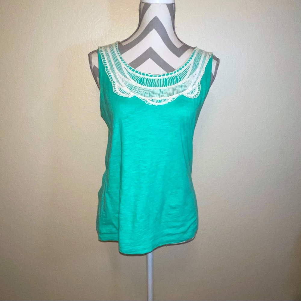 Lizwear Mint Green & White Crochet Tank Top Small